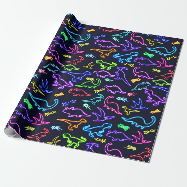Neon Dinosaurs Wrapping Paper (Unrolled)