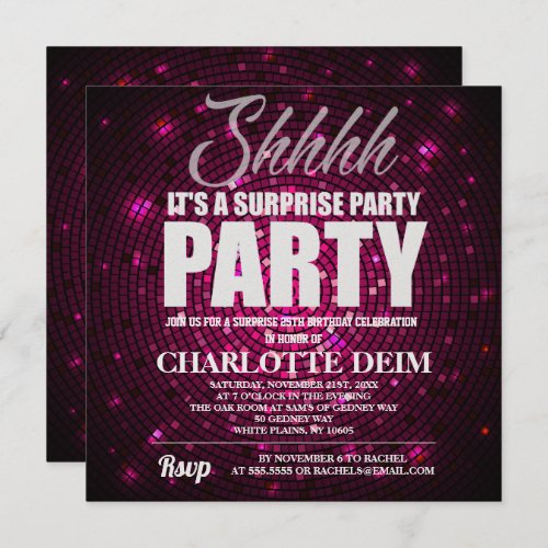 Neon Disco background surprise party Invitation