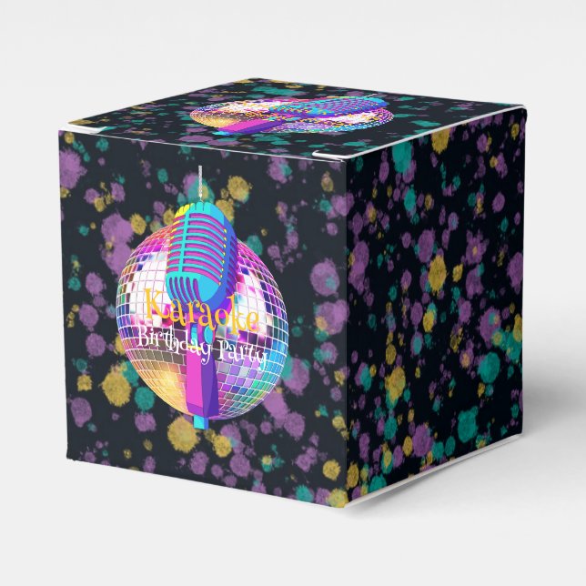 Neon Disco Ball Karaoke Birthday Party Favor Boxes (Front Side)
