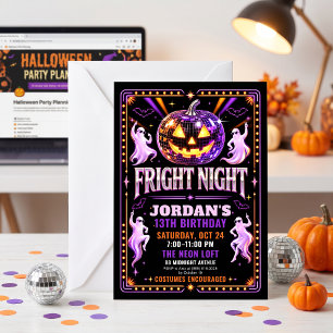 Neon Disco Pumpkin Fright Night Invite