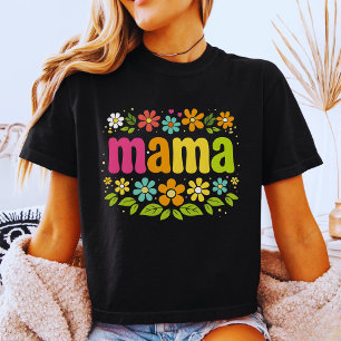 Neon Distressed Mama Floral Checkered Retro T-Shirt