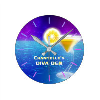 NEON DIVA DEN - Tropical Cocktails Personalized Round Clock