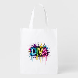 Neon Diva Graffiti Collage with Dripping Paint on Grocery Bag