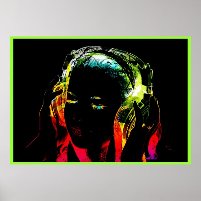 neon dj girl graphic poster (Front)