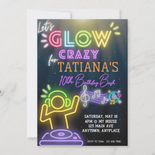 Neon DJ Glow Party Birthday Invitation
