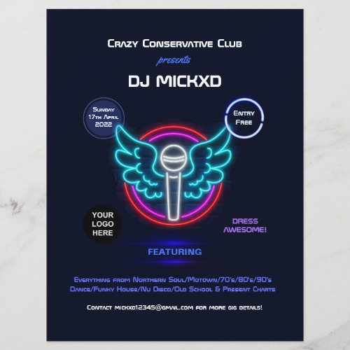 Neon DJ Music and Dance Gig  Flyer