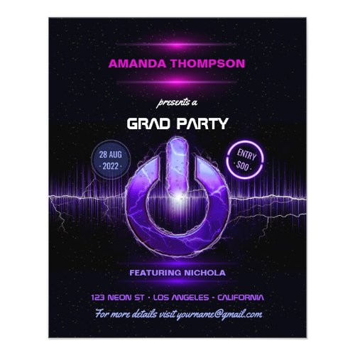 Neon DJ Music Graduation Party Invitation Flyer