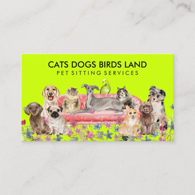 Neon Dog Cat Bird Hotel Sofa Pet Sitting Business Card