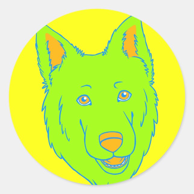 Neon Dog Classic Round Sticker (Front)