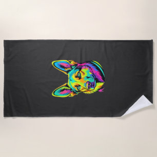 Neon Dog Colorful Vector Portrait Beach Towel