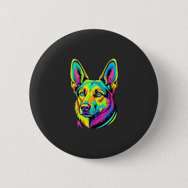 Neon Dog Colorful Vector Portrait Button (Front)