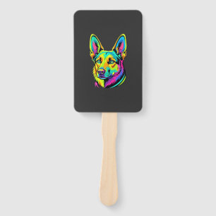 Neon Dog Colorful Vector Portrait Hand Fan