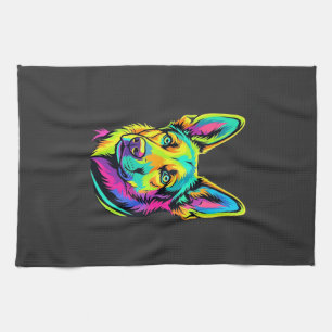 Neon Dog Colorful Vector Portrait Kitchen Towel