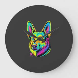 Neon Dog Colorful Vector Portrait Large Clock