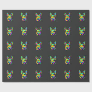 Neon Dog Colorful Vector Portrait Wrapping Paper