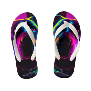 neon dog kid's flip flops