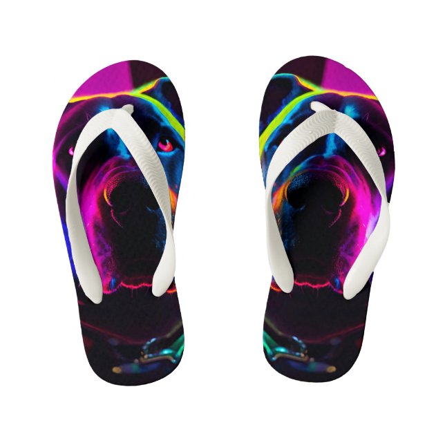 neon dog kid's flip flops (Footbed)