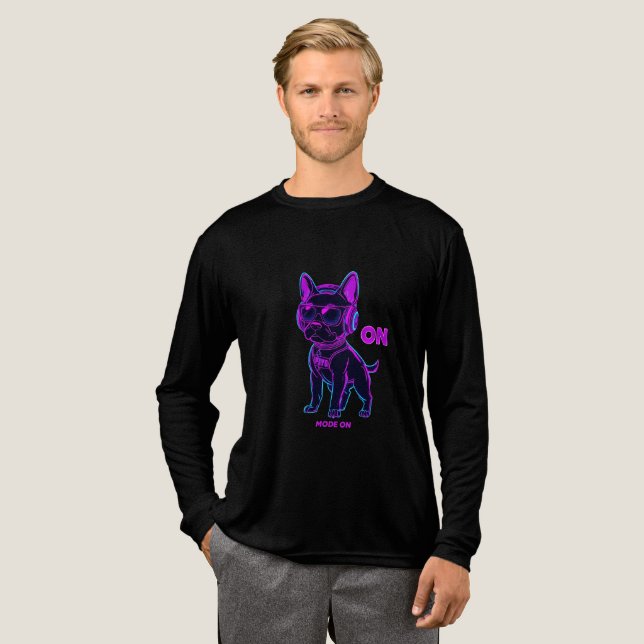 Neon Dog Mode ON – Cyberpunk Gamer Dog Hoodie & T- Tri-Blend Shirt (Full Front)
