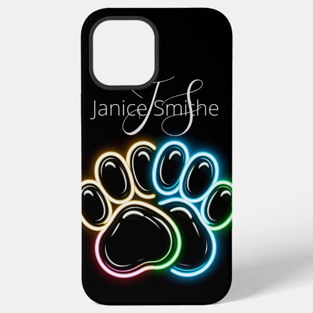 Neon Dog Paws Monogram Iphone Case (Back)