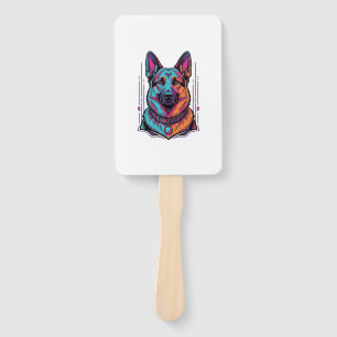 Neon Dog Portrait Vintage Engraving Graphic_1 Hand Fan