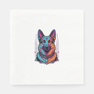Neon Dog Portrait Vintage Engraving Graphic_1 Napkins