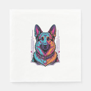 Neon Dog Portrait Vintage Engraving Graphic_1 Napkins