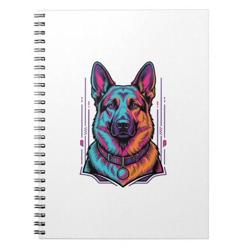 Neon Dog Portrait Vintage Engraving Graphic_1 Notebook