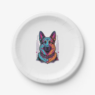 Neon Dog Portrait Vintage Engraving Graphic_1 Paper Plates