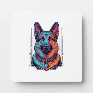 Neon Dog Portrait Vintage Engraving Graphic_1 Plaque