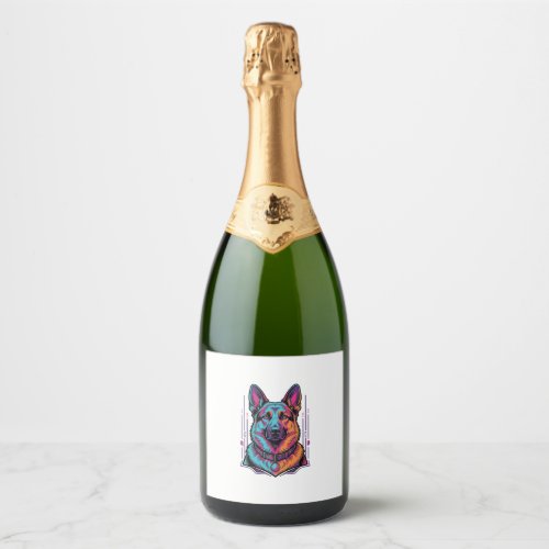 Neon Dog Portrait Vintage Engraving Graphic_1 Sparkling Wine Label