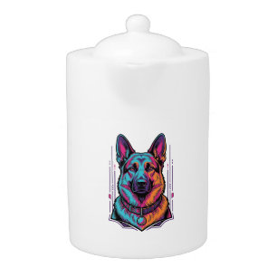 Neon Dog Portrait Vintage Engraving Graphic_1 Teapot