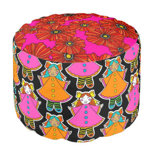 Neon dollies poppy print boho pouf
