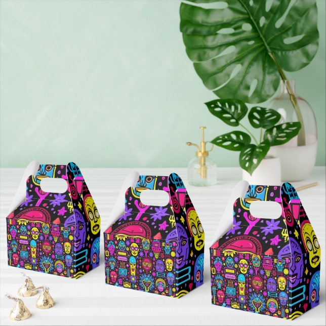 Neon Doodle Faces – Vibrant Street Art Pattern Favor Boxes (Multiple)