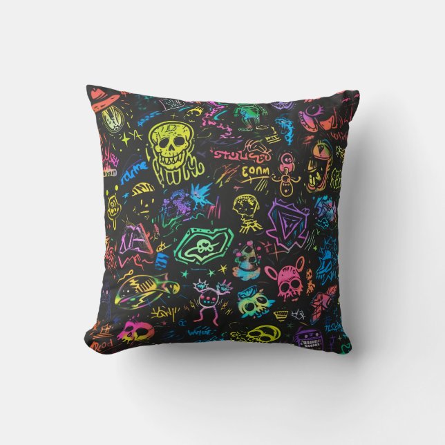Neon Doodle Graffiti Art Decorative Pillow (Front)