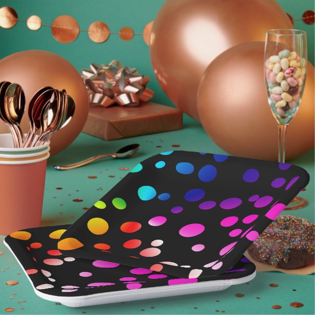 Neon Dots on Black Paper Plates (Multi)