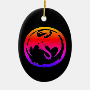 Neon Dragon black ceramic ornament