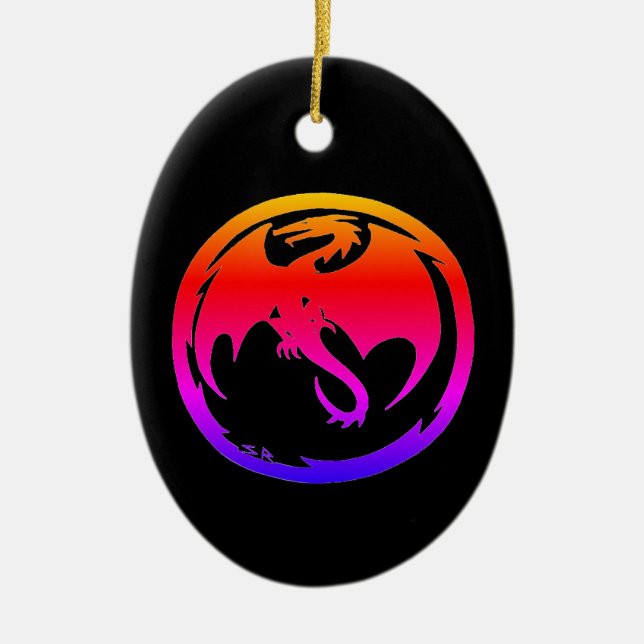 Neon Dragon black ceramic ornament (Front)