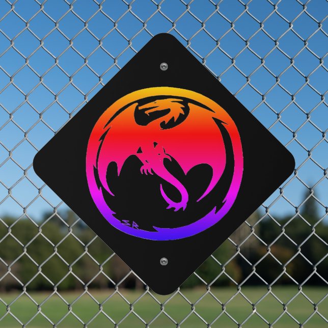 Neon Dragon black diamond metal sign (In Situ(Fence))