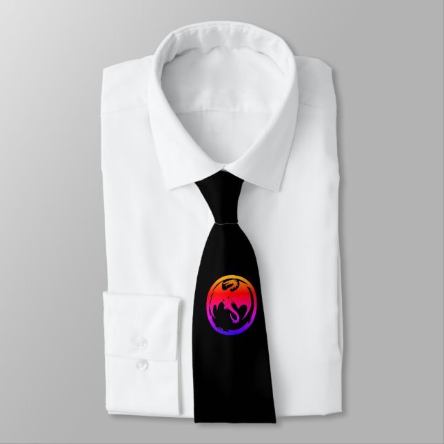 Neon Dragon black necktie (Tied)