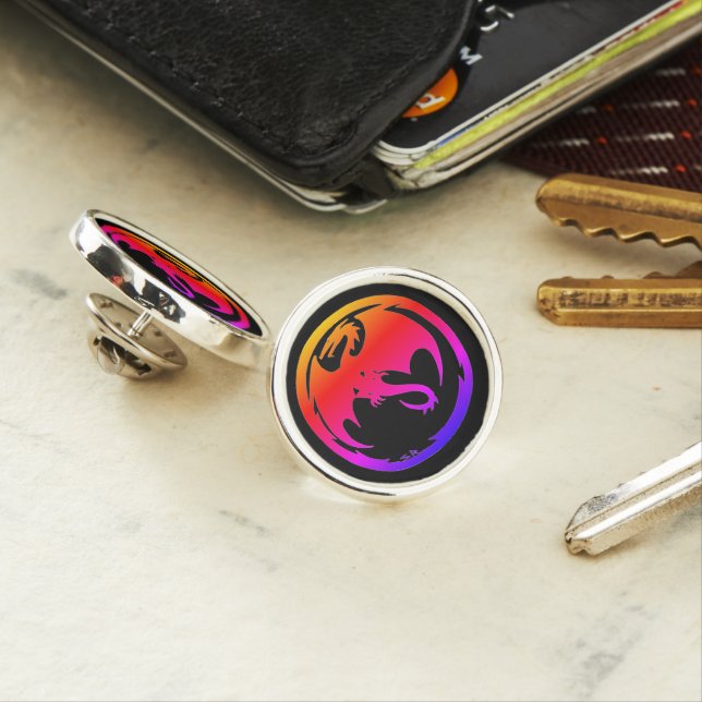 Neon Dragon black silver plated lapel pin (In Situ)