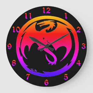 Neon Dragon black wall clock w numbers