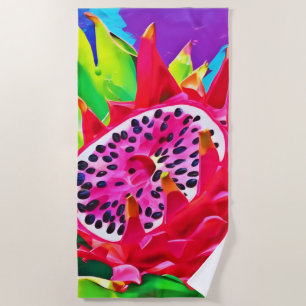 Neon Dragon Fruit Splendor Beach Towel