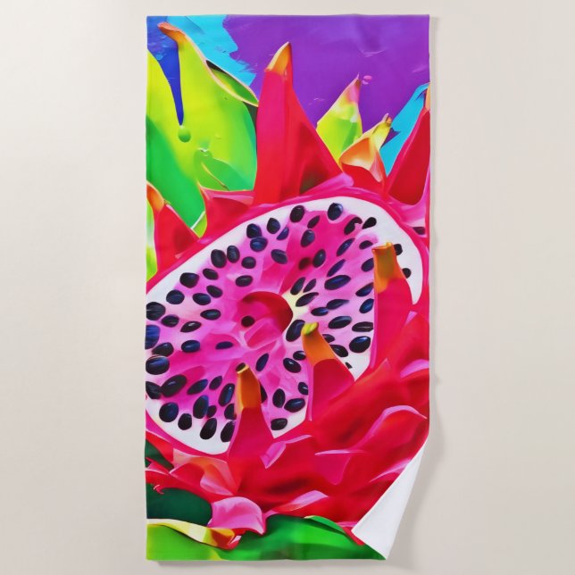 Neon Dragon Fruit Splendor Beach Towel (Front)