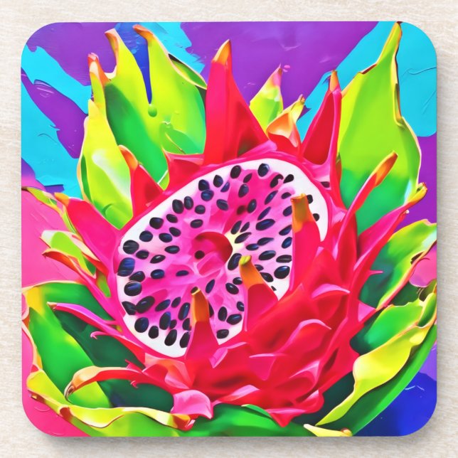 Neon Dragon Fruit Splendor Beverage Coaster (Front)
