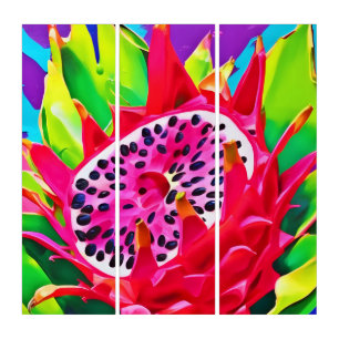Neon Dragon Fruit Splendor Triptych