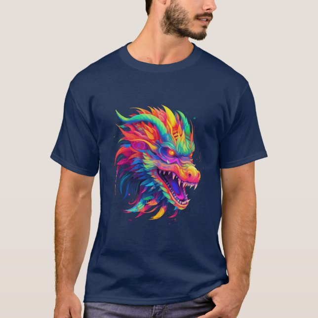 NEON Dragon in Bright, Vivid Colors T-Shirt (Front)