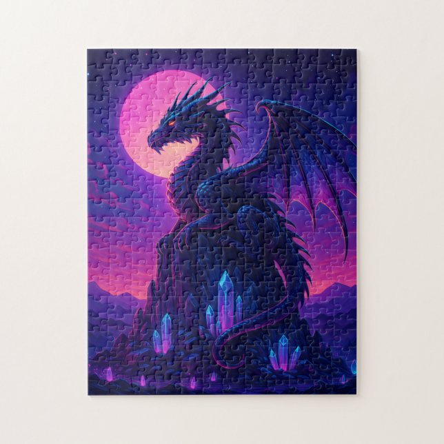 Neon Dragon on Crystal Peak – Synthwave Fantasy Ar Jigsaw Puzzle (Vertical)