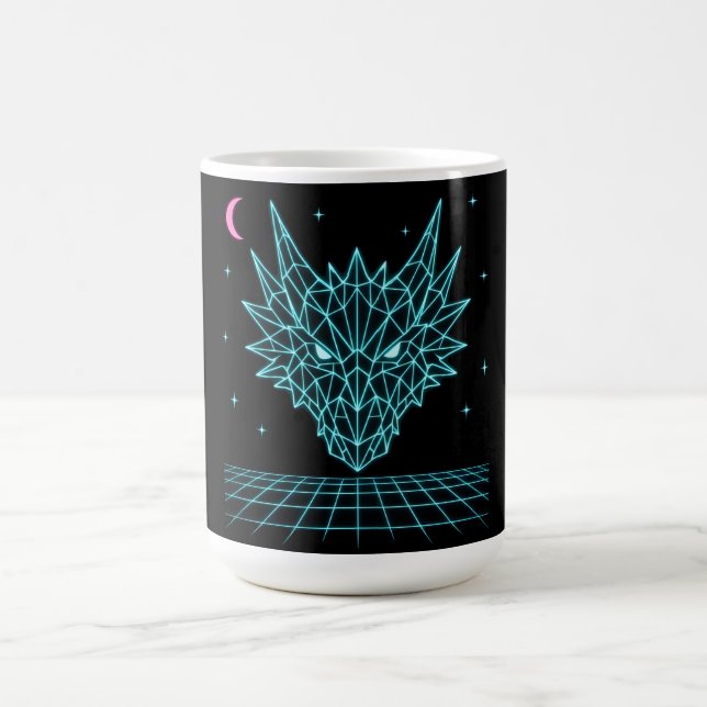 Neon Dragon Synthwave – Retro Fire Beast Coffee Mug (Center)