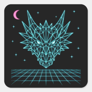 Neon Dragon Synthwave – Retro Fire Beast Square Sticker