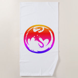 Neon Dragon white beach towel